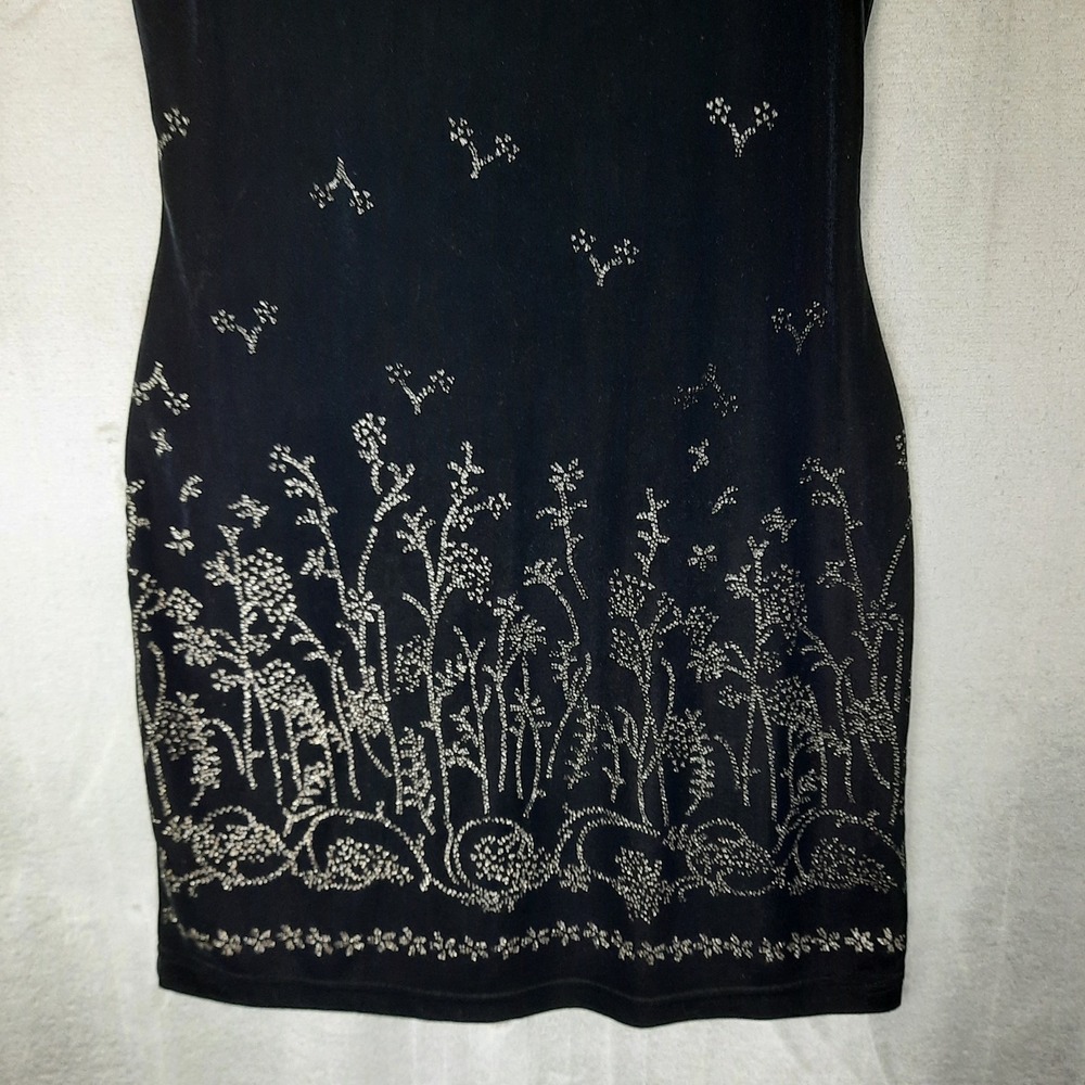 VTG Black Velvet Mini Dress Silver Glitter Womens Small Whimsigoth Fairy Grunge - Picture 2 of 13
